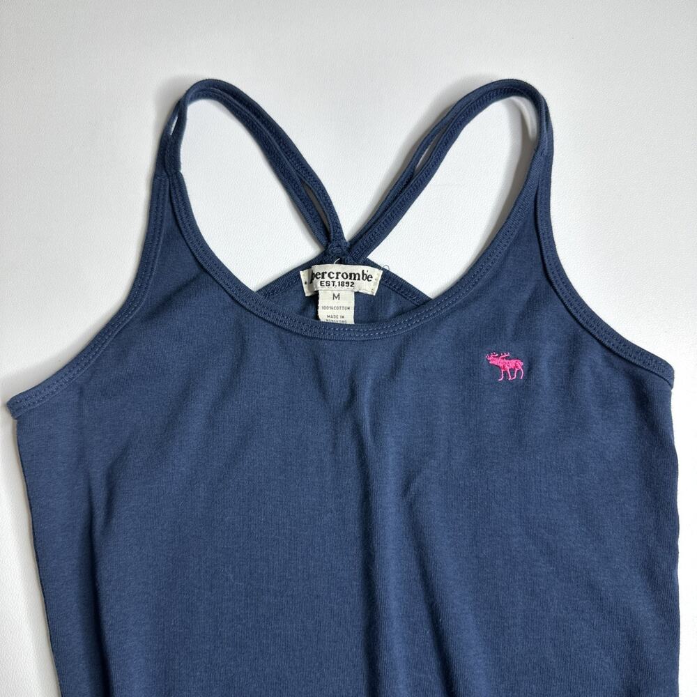 Vintage Abercrombie & Fitch Blue Tank Top Womens Medium Pink Moose Logo Y2K - Picture 7 of 9